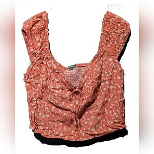 Wild Fable Dark Orange Floral Ruched Tank Top